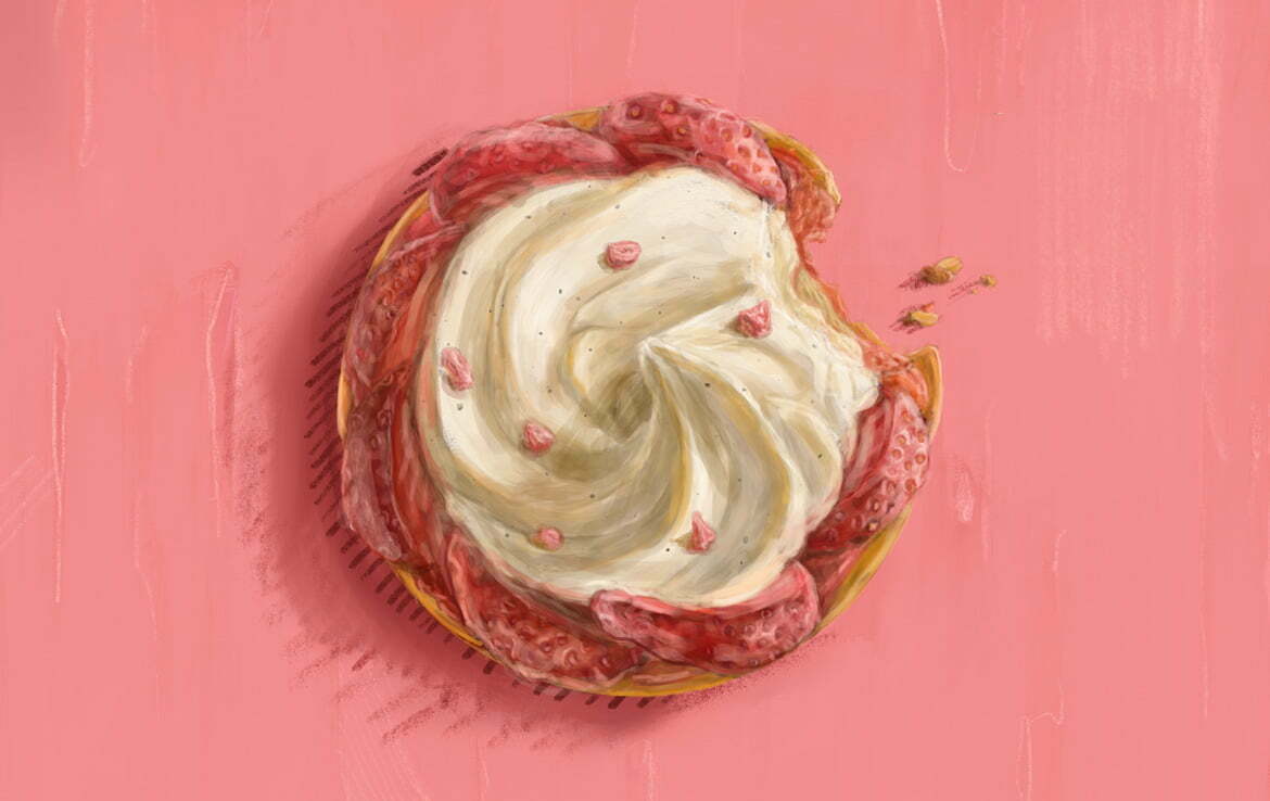 2D strawberry tart cake food illustration