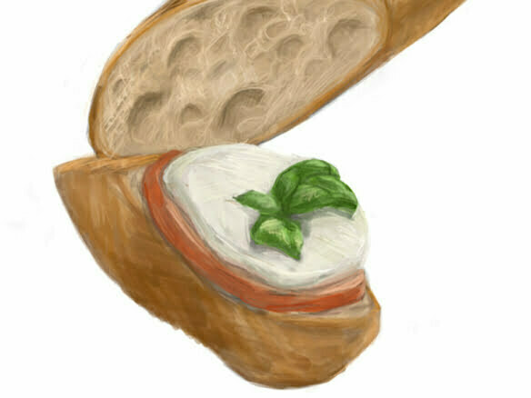 2d french baguette and brie food illustration
