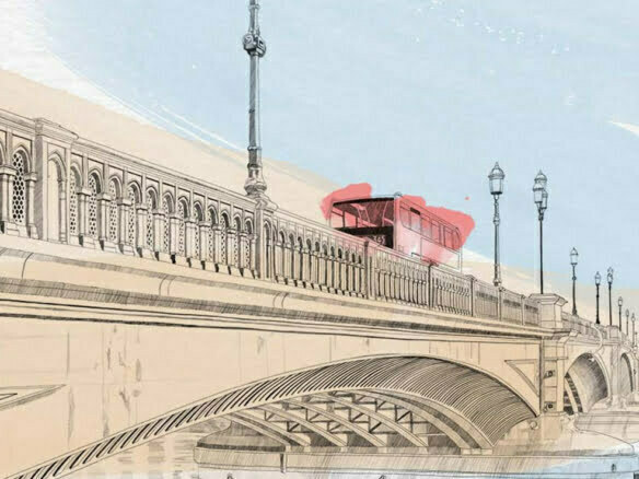 2D Architecture Water Colour London Bridge Illustration