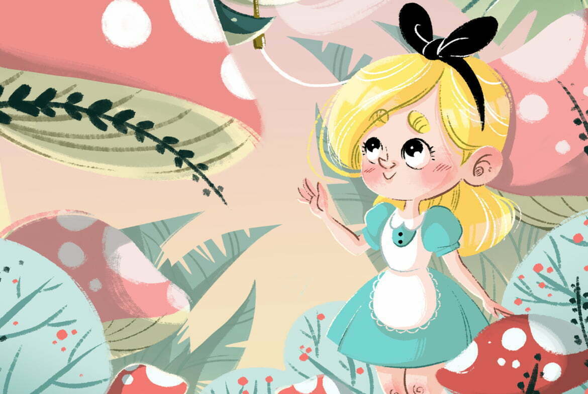 2D Character illustration of Alice in Wonderland Caterpillar