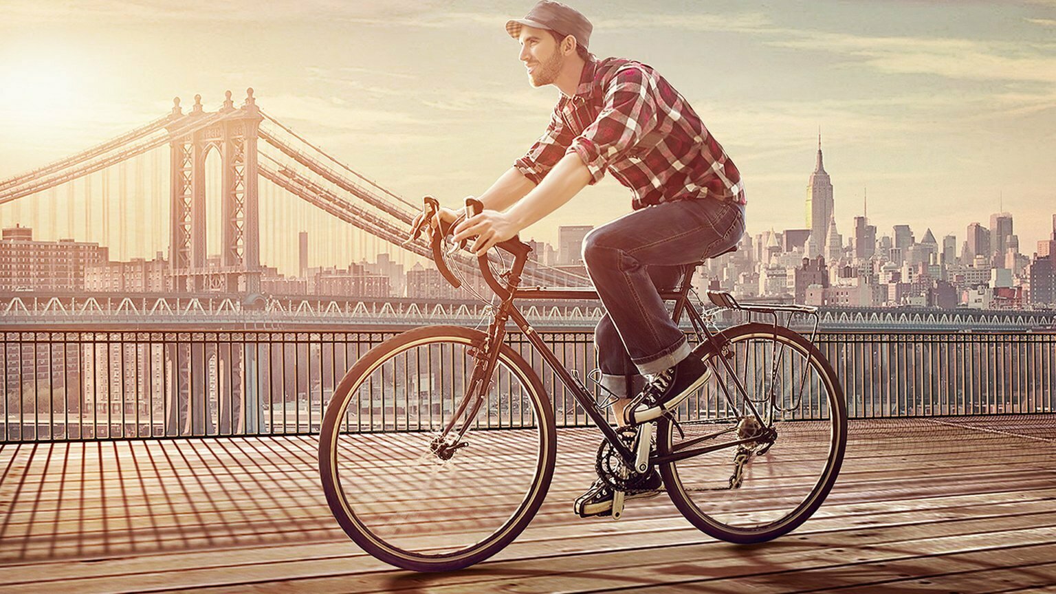 Storyboard Keyframe of city landscape with man cycling
