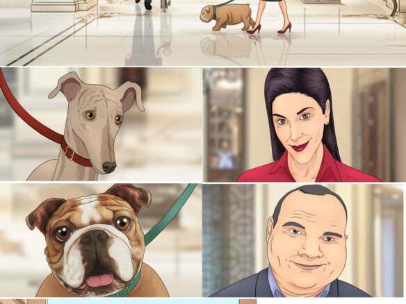 Illustrated storyboard in colour for Trivago