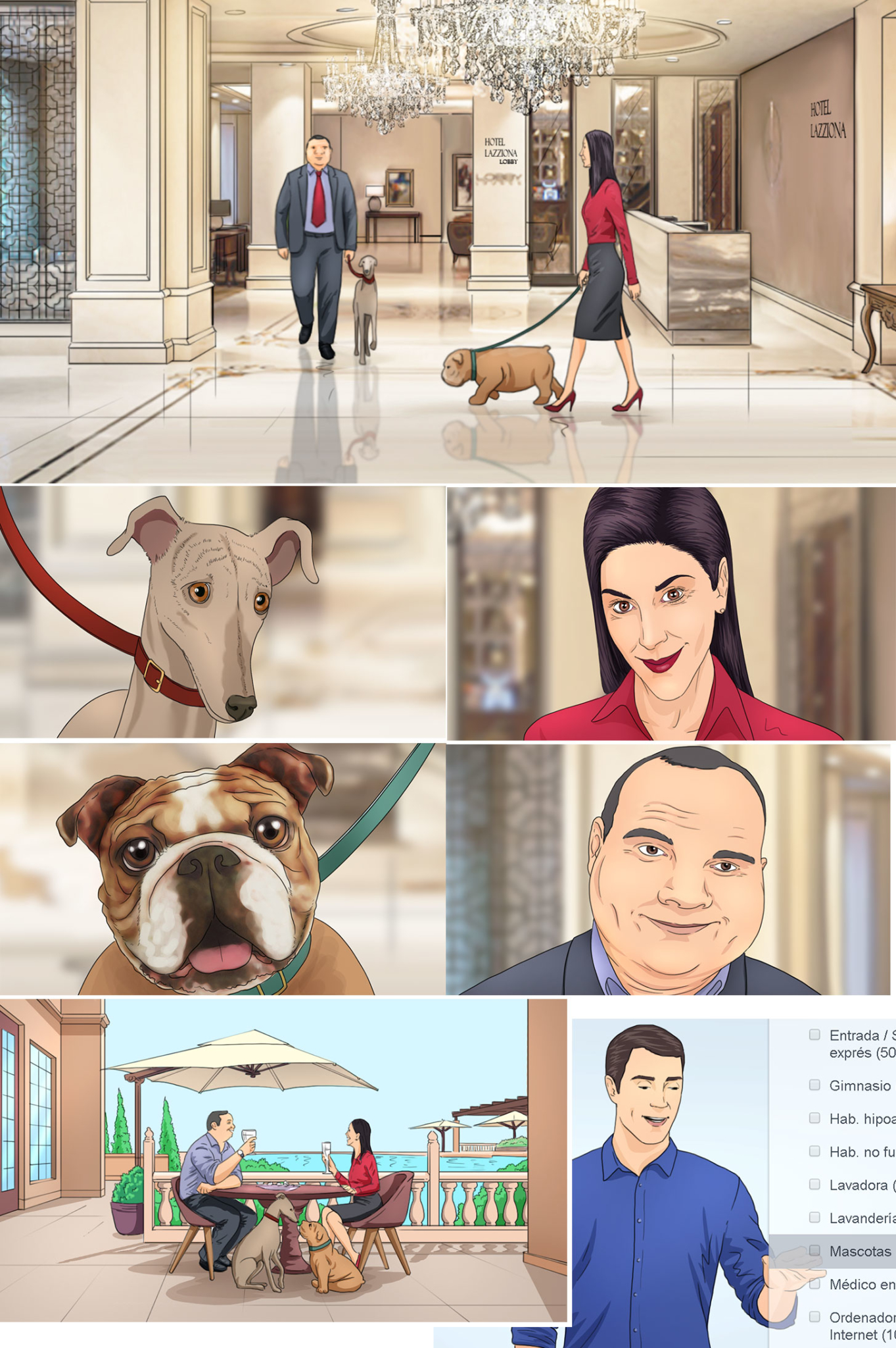 Illustrated storyboard in colour for Trivago