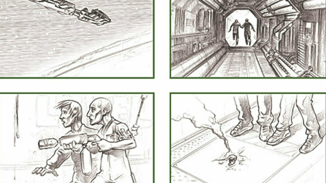 2d Black And White Illustrated Storyboard Frames Aliens Illustration
