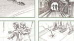 2D Black and white illustrated storyboard frames Aliens